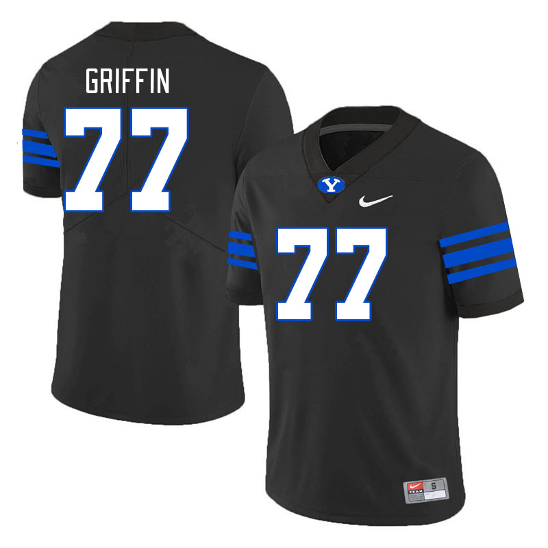 Men #77 Jake Griffin BYU Cougars College Football Jerseys Stitched-Black